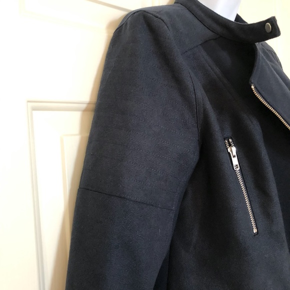 Trouve Navy asymmetric zip moto inspired coat sz L - Picture 4 of 8
